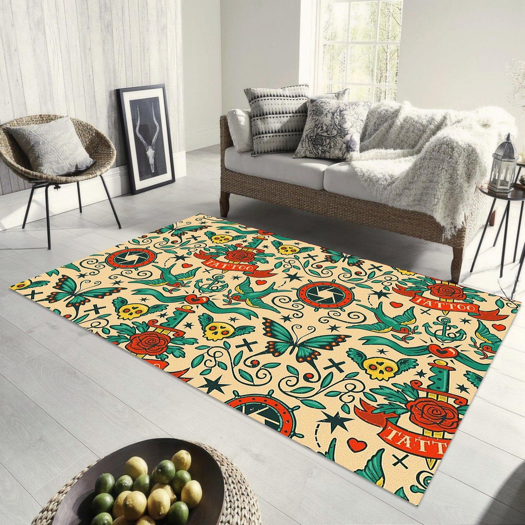 Tattoo Rug,skull Rug,gothic Style Rug,script Rug,tattoo Art Decor ...