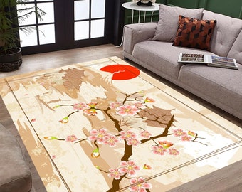 Japanese Cherry Blossom Rug: Modern Floral Design