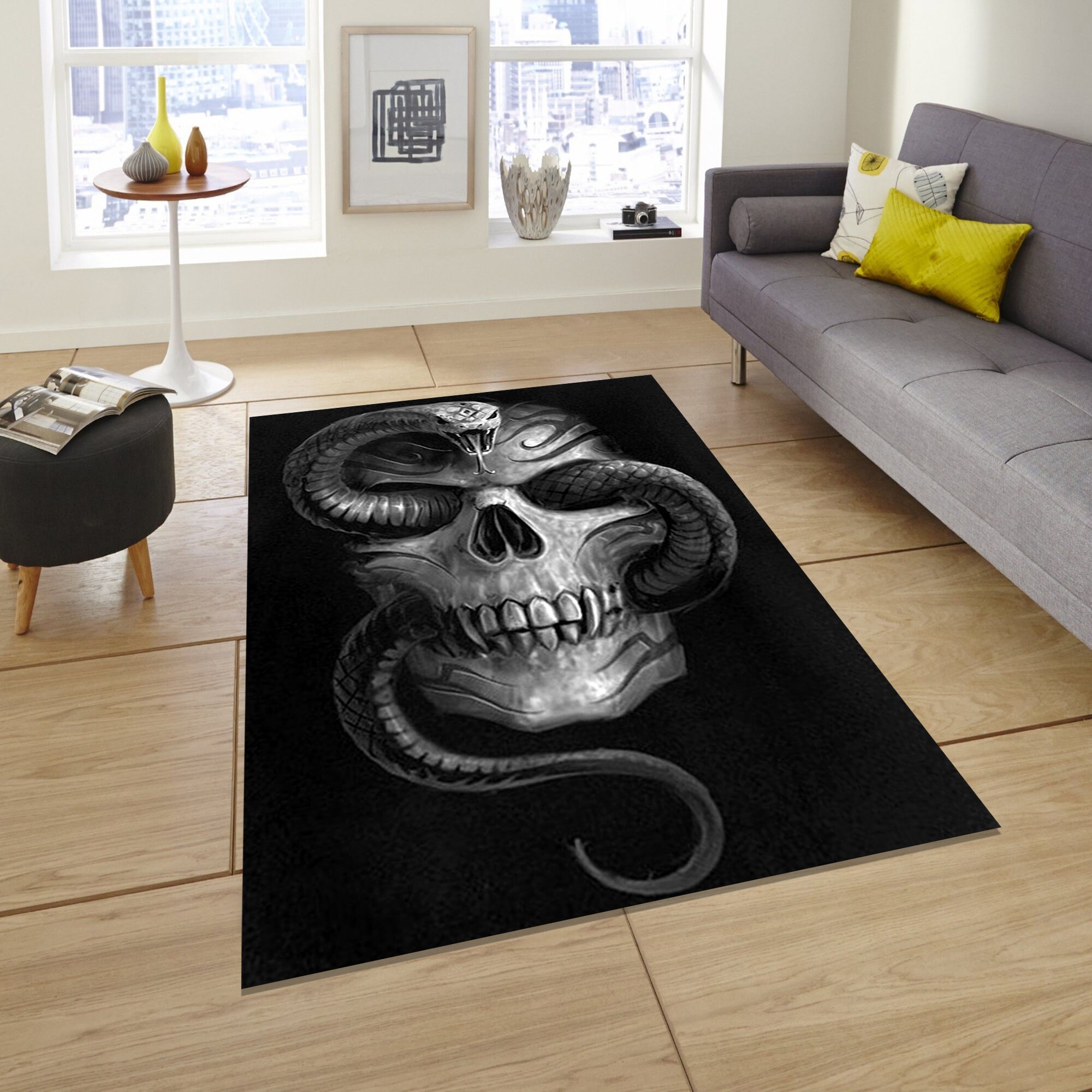 Discover Skull Rug,Spooky Art Print,Ghost Rug,Spooky Rug,Creepy Rug,Black Snake Rug,Gothic Carpet,Monster Carpet,Unique Pattern Rug,Skull,Snake Rug