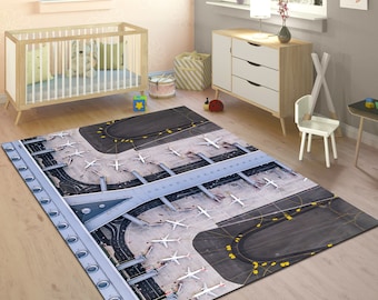 Airport Runway Rug: Aviation Decor, Plane Design Carpet