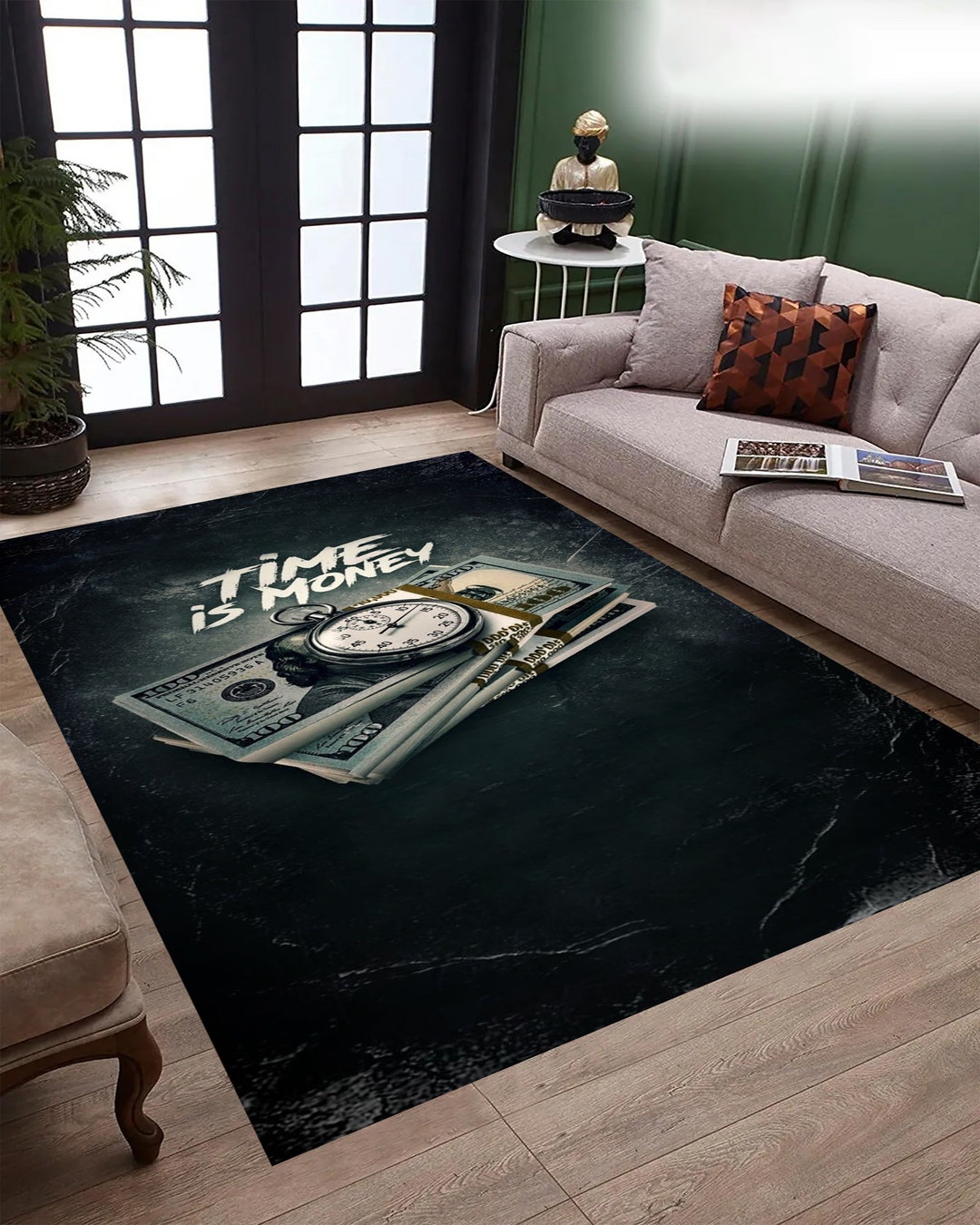 Time is Money Rug: Dollar & Clock Pattern Home Decor - Etsy