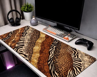 Leopard Print Mouse Pad, Zebra Desk Mat, Gold Animal Print Mousepad, Aesthetic Desk Mat, XL Gaming Mouse Pad, Large Desk Mat