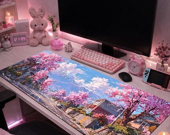 Sakura Mouse Pad, Aesthetic Desk Mat, Japanese Cherry Blossom Desk Mat, Kawaii Setup, XL Gaming Desk Mat, Cute Desk Decor