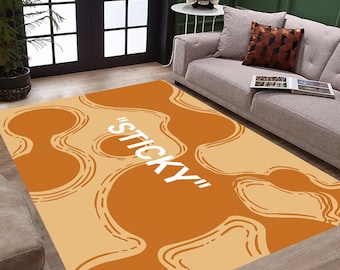 Orange Abstract Rug: Modern Non-Slip Microfiber Polyester Rug