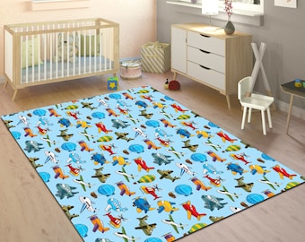 Aircraft Rug: Aviation Nursery Decor, Kids Playroom Rug