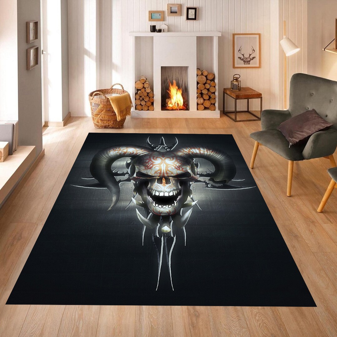 Hideous Rugs Skull Rug: Modern Horror Carpet, Non-slip Polyester - Etsy