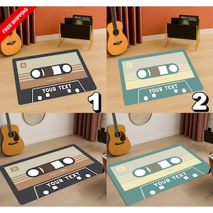 Personalized Bespoke Cassette Tape Area Rug,Customizable 90s Music Mixtape Printed Mat,Retro Style Throw Rug,Gift for Music Lovers