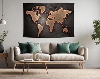 Vintage World Map Wall Tapestry, Antique Map Poster, Old World Map Wall Hanging, Travel Decor Wall Art