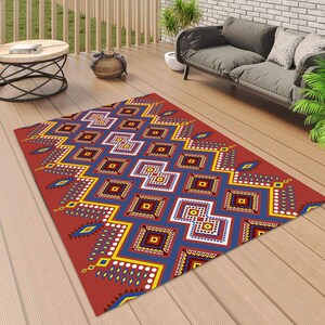 Tapete de padrão geométrico, tapete kilim, tapete com motivo turco, tapete de área moderna, tapete de jardim, tapete ao ar livre, tapete de varanda, tapete de terraço, tapete de estilo nórdico