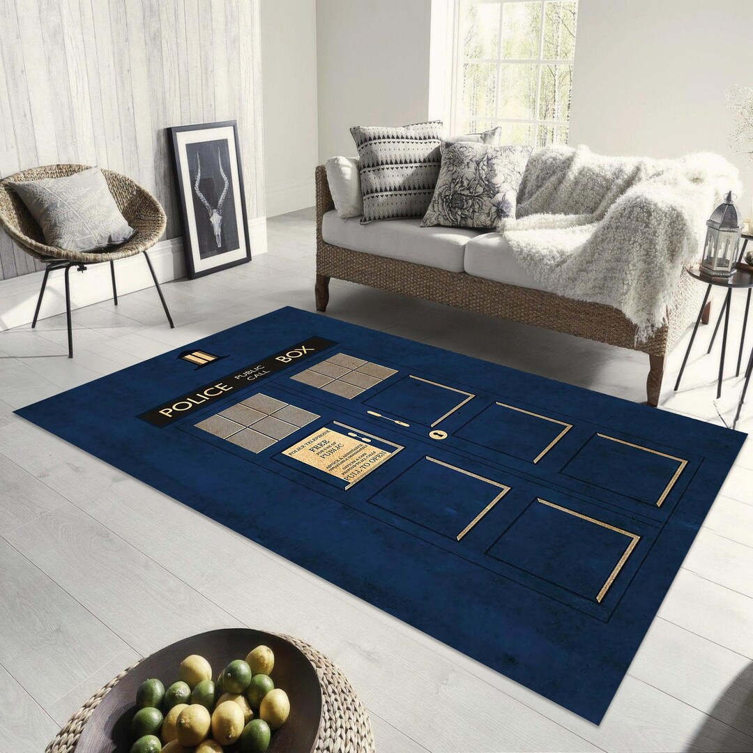 Blue Police Box Rug: Modern Design, Non-slip, Personalizable - Etsy