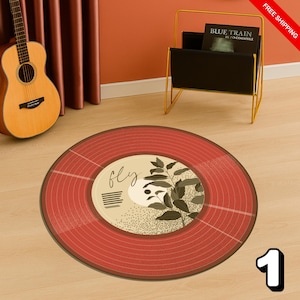 Personalized Vinyl Record Rug,Custom Round Music Room Rug,Boho Music Inspired Round Rug