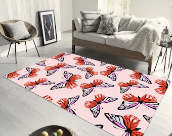 Butterfly Print Rug: Exotic Botanical Area Rug