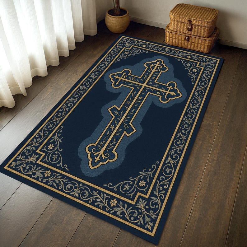Christian Prayer Rug: Cross & Floral Design, Soft Microfiber - Etsy