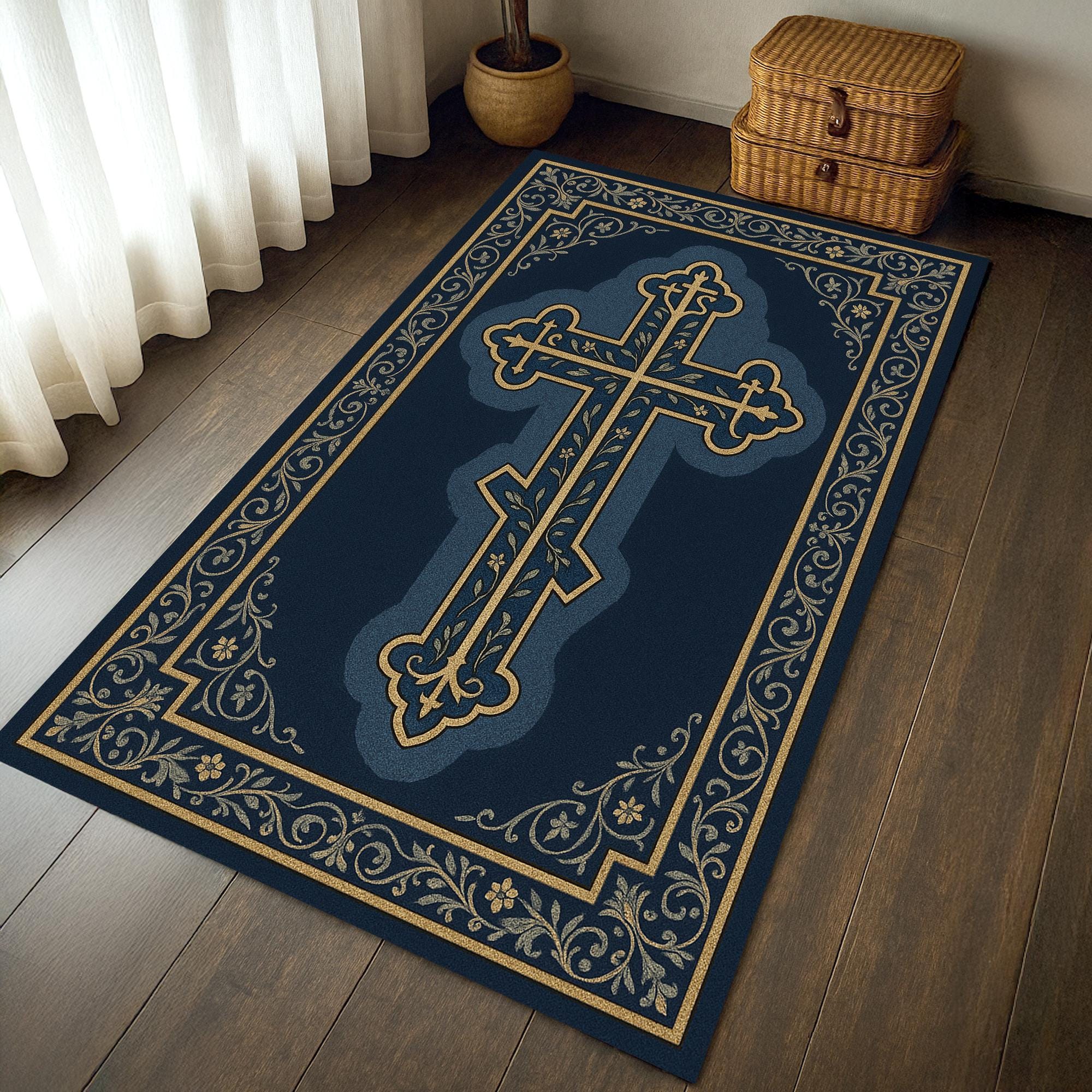 Christian Prayer Rug: Cross & Floral Design, Soft Microfiber - Etsy