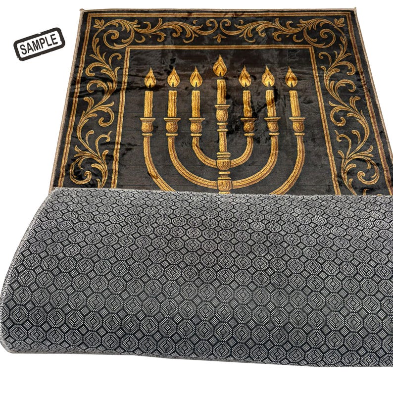 Judaica Rug Lion of Judah Prayer Rug: Menorah, Star of David - Judaica Home Decor ...