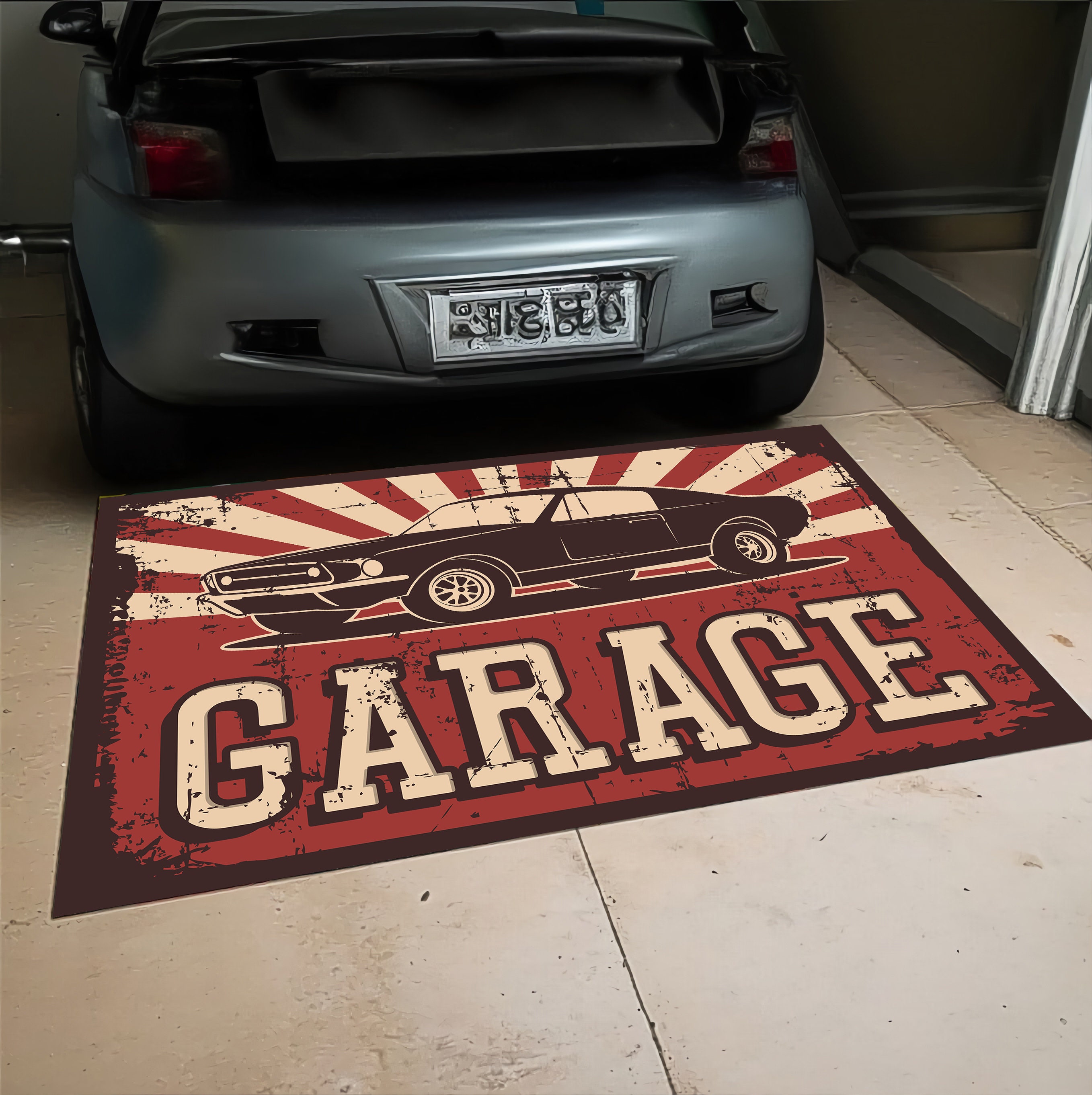 Shell Garage Rug Retro Garage Rug: Classic Car Design, Microfiber Polyester - Etsy