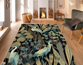 Tropical Cranes Rug, Bird Rug, Tree of Life Rug,Crane Rug,Spring Rug,Reeds Rug,Living Room Rug,Modern Home Decor,Personalized Gifts