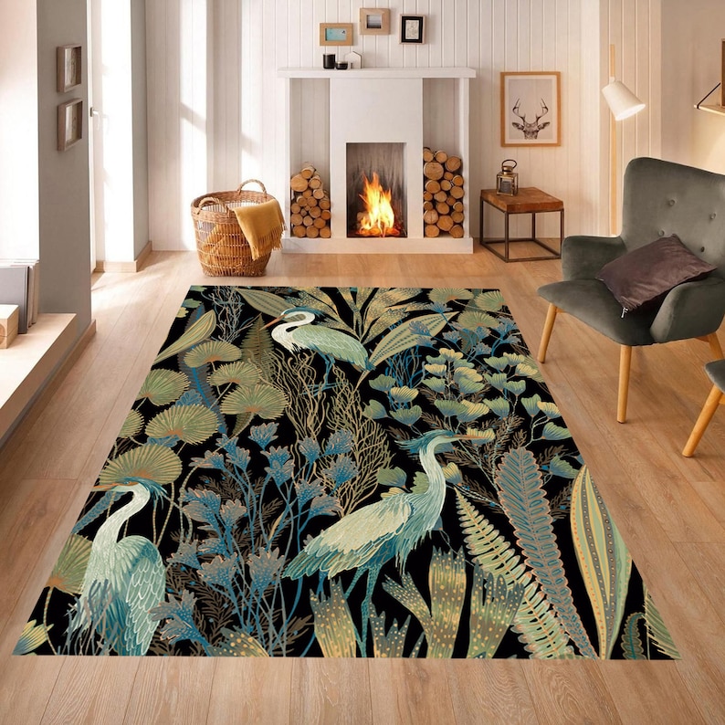 Tree Rug Modern Tropical Crane Rug: Modern Tree of Life Decor - Etsy