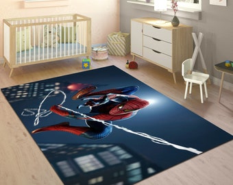 Alfombra de Spiderman: Paisaje urbano de superhéroes, decoración infantil personalizada