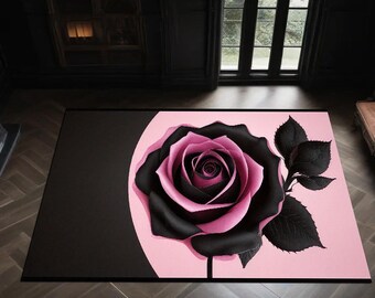 Alfombra de rosas negras y rosas: Alfombra vintage floral para sala de estar