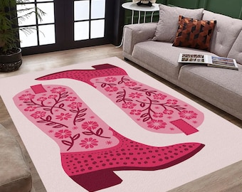 Alfombra con botas de vaquera rosa: Alfombra con acento floral del oeste
