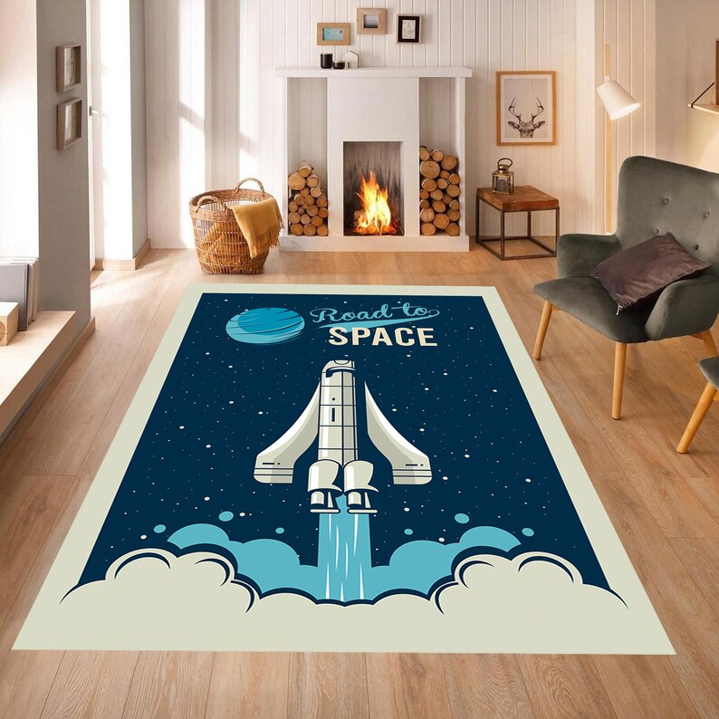 Space Rocket Rug: Galactic Teens Room Carpet - Etsy