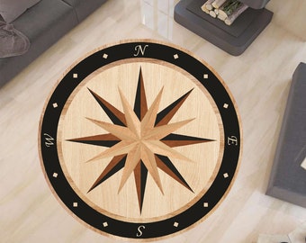 Compass Rose Round Rug: Nautical Medallion Yacht Decor
