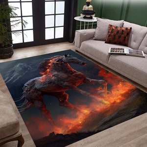 Horse Rug,Ponny Rug,Animal Print Rug,Flames Rug,Horse Home Decor,Dark Aesthetic Rug,Horror Carpet,Fire Rug,Design Rug,Rustic Rug