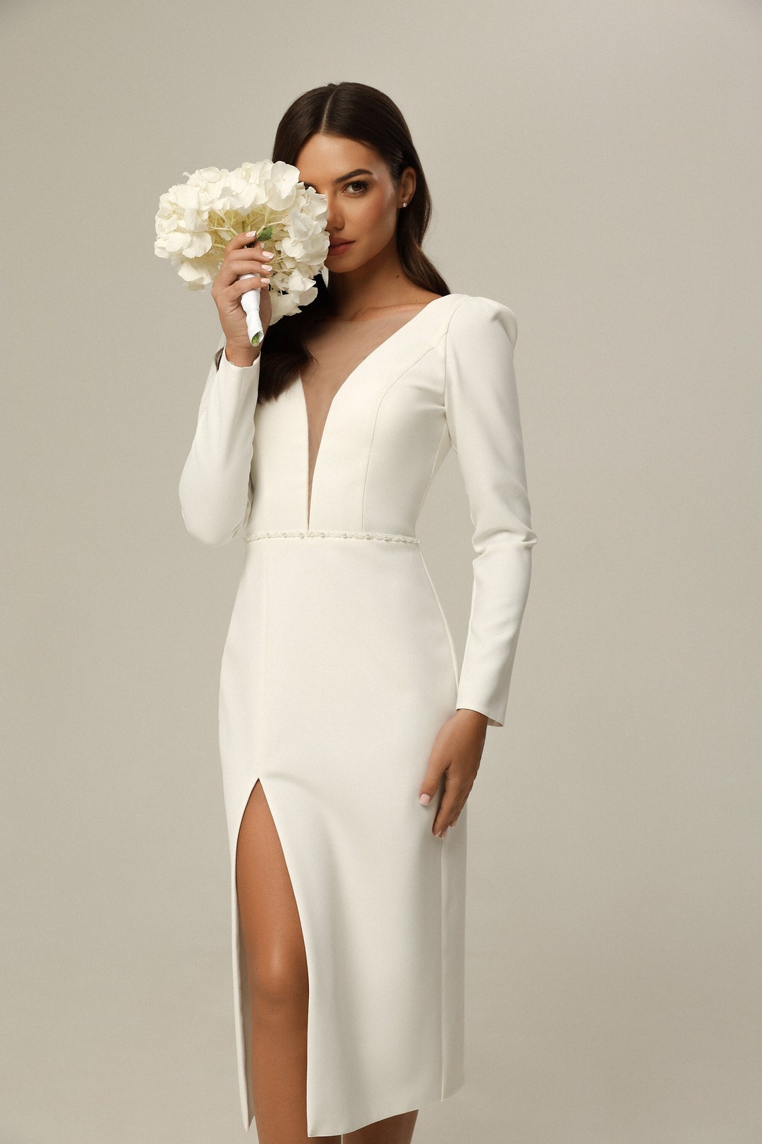 GRACE Midi Wedding Dress, Modern Wedding Dress, Wedding Gown, Chic ...