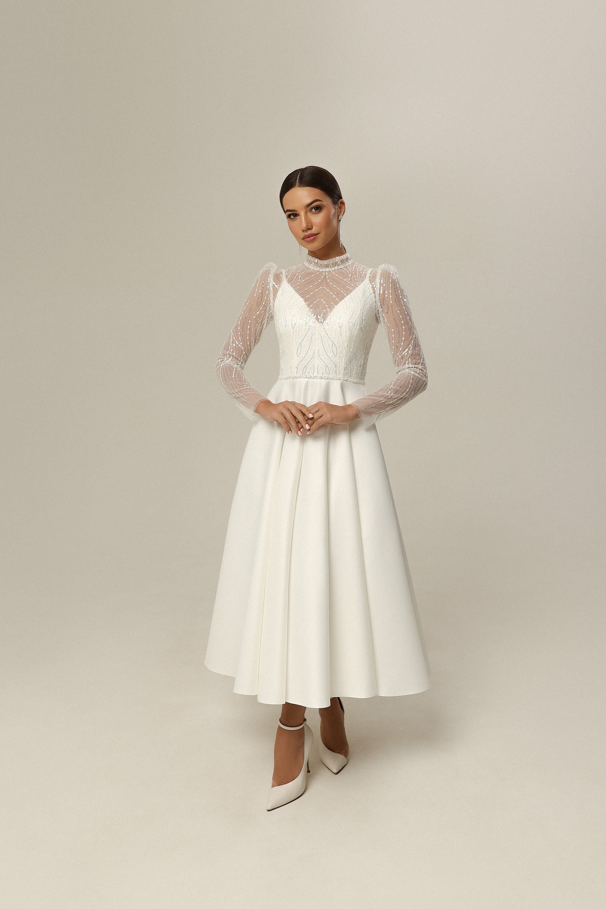 SARA Midi Wedding Dress, Modern Wedding Dress, Wedding Gown, Chic ...