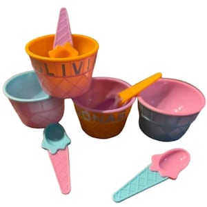 Kids Personalized Ice Cream Bowl Party Favor, Kids Birthday, Ice cream bowl and spoon with guests name, ice cream party favor, ice pop