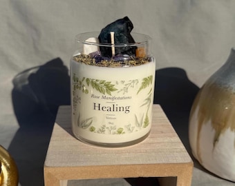 Handmade Healing Crystal/Intention Candle | Candle Magic | Non-Toxic | Soy Wax Blended | Witchcraft | Metaphysical Work | Energy Work | Gift