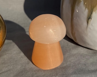 Peach Selenite Mushrooms Crystals | Peach Satin Spar Mushroom | Authetic Crystals | Energy and Crystal Work | Healing Crystals | Witch Decor