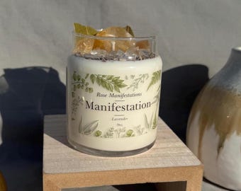 Handmade Manifestation Crystal/Intention Candle | Candle Magic | Non-Toxic | Soy Wax Blended | Witchcraft | Metaphysical Work | Energy Work