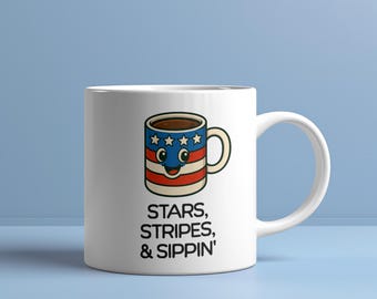 Taza de café con estrellas y rayas / Taza con la bandera patriótica de EE. UU. para el 4 de julio / Taza del orgullo estadounidense, regalo para amantes del café / Taza del Día de la Independencia