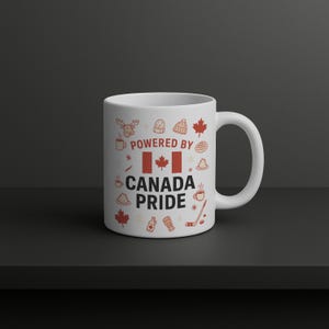 Powered by Canada Pride Becher Ahornblatt Flagge Kaffeetasse mit Elch Hockey Waffel Schneeflocke Icons Winter Kultur Geschenk Kanadisches Souvenir