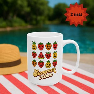 Obst Gesicht Sommer Tasse | Wassermelonen Ananas Tasse | Summer Vibes Kaffeebecher | Spaß Obst-Grafikdesign | Helle Beach Style Tasse Vintage Geschenk