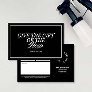 Cadeaubon spraytanning | Ontwerp cadeaubon spray tan | Bewerkbare sjabloon | Zwart ontwerp cadeaubon | Zakelijke spraytanning | 4 x 6"
