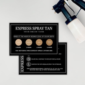 Express Spray Tan Aftercare-kaart | Spraytan-visitekaartjes | Bewerkbare sjabloon | Spraytan-kaart met snelle spoeling | Schoonheidssalon | 4x6