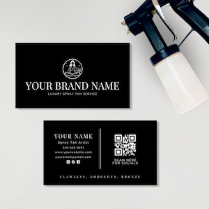 Diseño de tarjeta de presentación de artista de bronceado en aerosol / Servicio de bronceado en aerosol de lujo / Tarjeta de presentación negra / Plantilla editable / 3,5 x 2" /