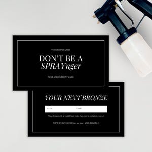 Kaart met volgende afspraak spraytanning | Zakelijke spraytanning | Bewerkbare sjabloon | Zwarte afspraakkaart | Spraytanning-visitekaartjes | 2 x 3,5 inch