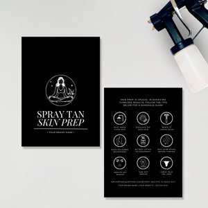 Modèle modifiable de Carte de préparation de la peau pour bronzage par pulvérisation | Instructions de bronzage en spray | Noir et blanc | Carte de préparation client minimaliste | 5 x 7 po. |