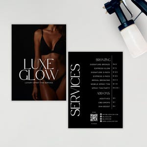 Lista de preços de bronzeamento a jato | Menu de serviços de bronzeamento a jato | Menu de preços de negócios de bronzeamento a jato | Design de modelo editável | 5x7" |