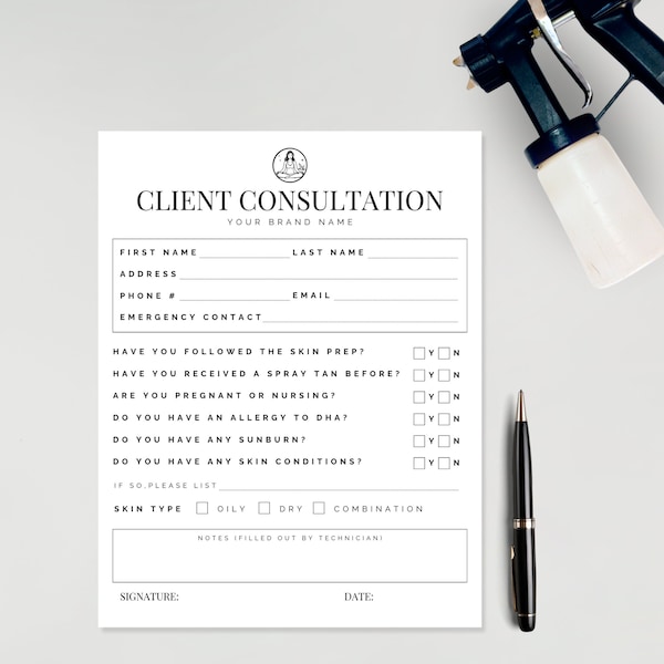 Spray Tan Service Consent Form | Editable Template | Spray Tan Client Card | Spray Tanning Service Forms | US Letterhead & A4 Size