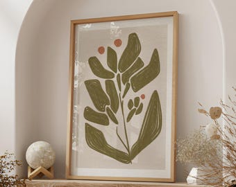 Olive Green Abstract Floral Wall Art Modern Minimal Botanical Print Earthy Tones Instant Digital Download Wildflower Art Neutral Home Decor