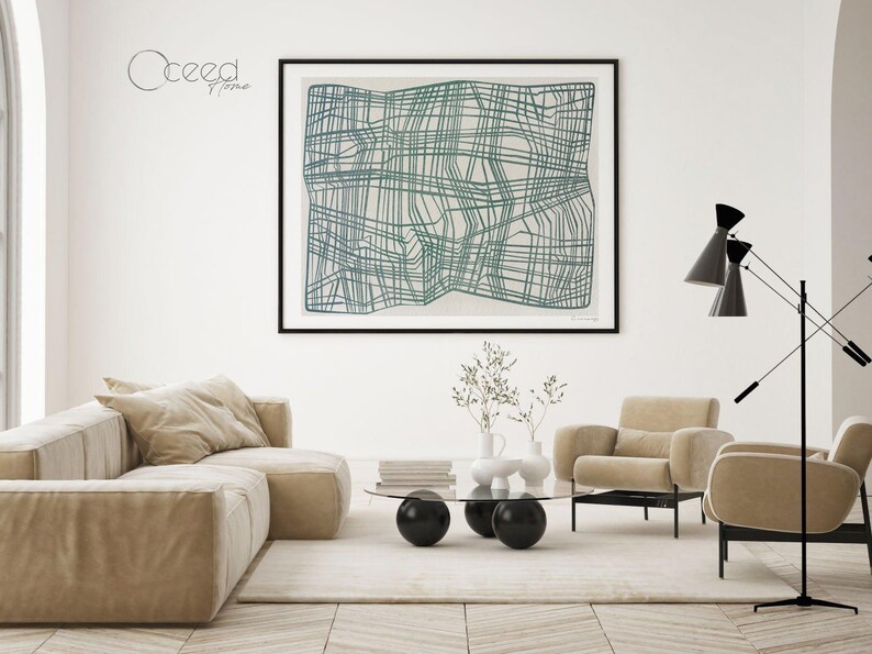 Modern teal original digital art print featuring a neutral linear design with geometric abstract elements. This minimalist wall art adds a sleek and contemporary touch to any space. High-resolution instant digital download for easy printing and framing. Perfect for modern, Scandinavian, and boho interiors. Ideal for living rooms, bedrooms, offices, or gallery walls. Stylish and versatile abstract artwork to enhance any home with a calming and artistic aesthetic.
