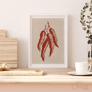 Red Chilli Kitchen Wall Print Retro Kitchen Wall Poster Hot Chilli Pepper Art Print Trendy Minimal Kitchen Print Instant Digital Download