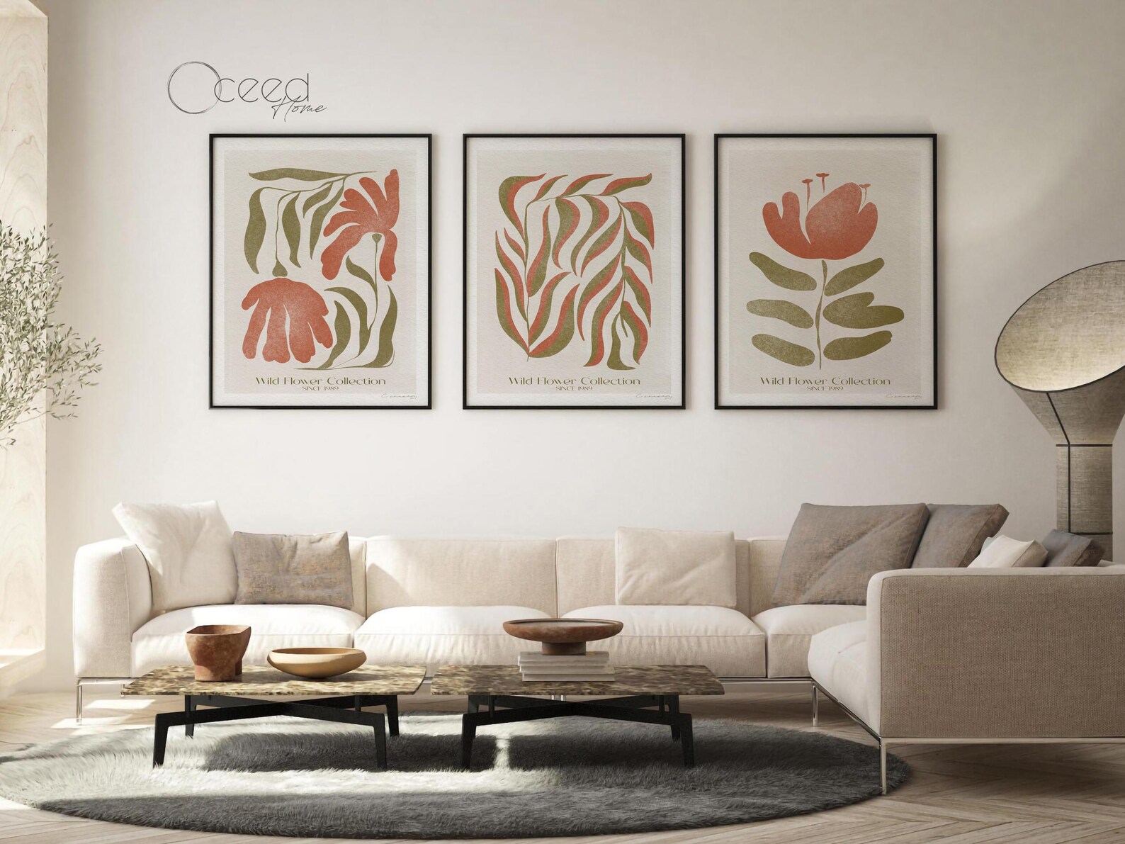 Set of 3 Boho Art Print Terracotta and Green Botanical Wall Prints Wild ...
