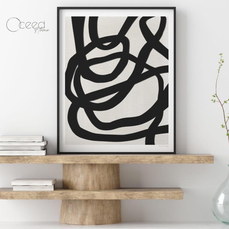 Minimalist Black and White Abstract Art Print Modern Matte Vertical ...