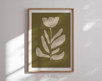 Olivgrün Boho Blumendruck Minimal Boho Abstrakte Blumen Kunstdruck Erdton Wand Druck Neutral Wohnkultur Sofortiger digitaler Download Druck